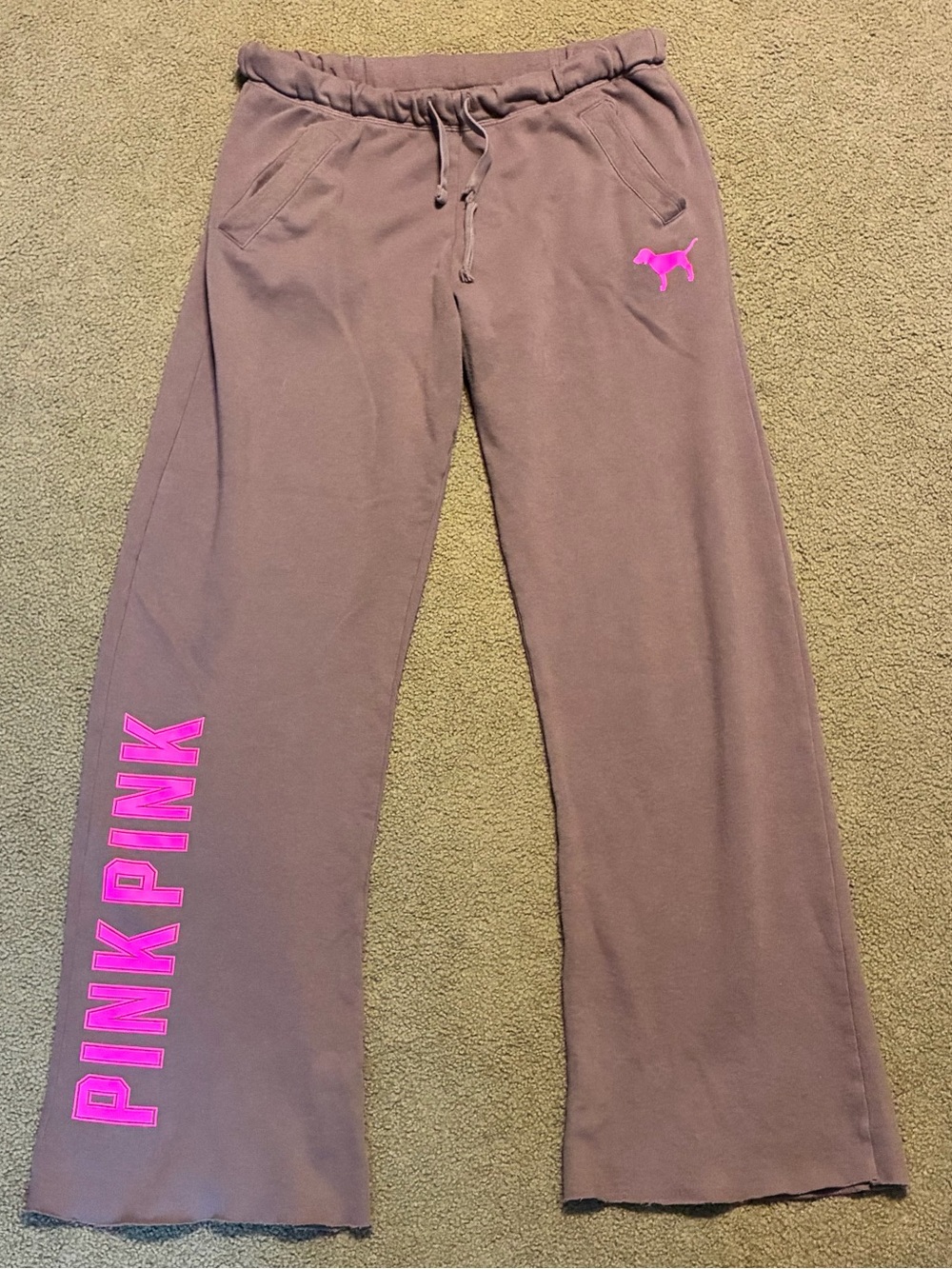 PINK Victoria's Secret Brown Sweatpants with Pink Logo Print